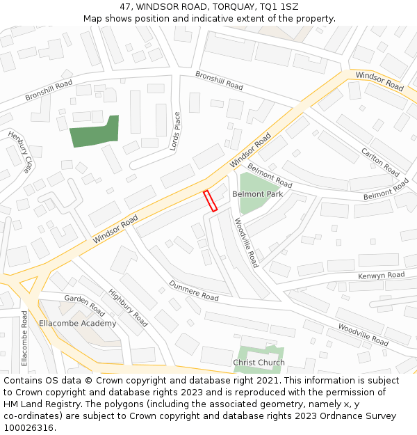 47, WINDSOR ROAD, TORQUAY, TQ1 1SZ: Location map and indicative extent of plot