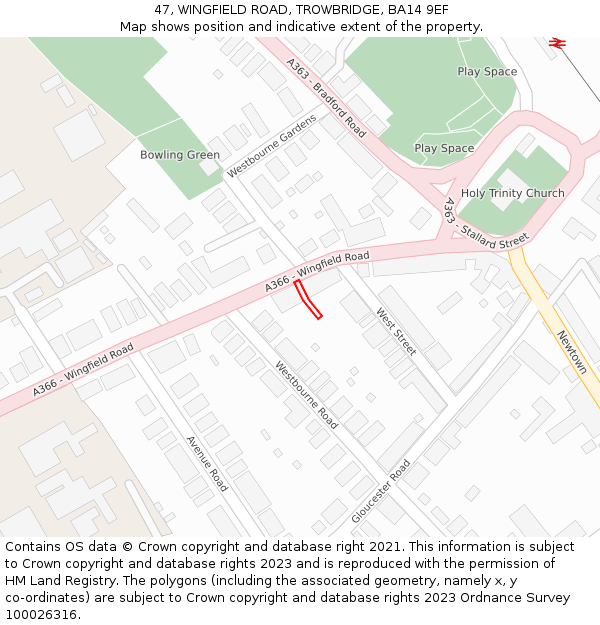 47, WINGFIELD ROAD, TROWBRIDGE, BA14 9EF: Location map and indicative extent of plot