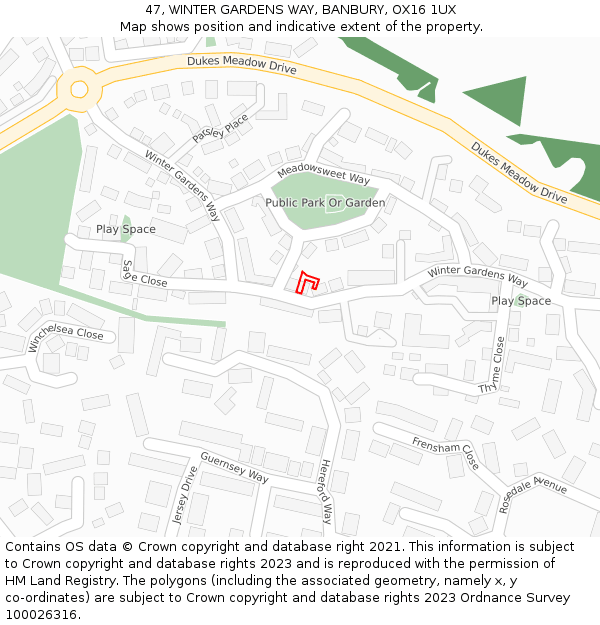 47, WINTER GARDENS WAY, BANBURY, OX16 1UX: Location map and indicative extent of plot