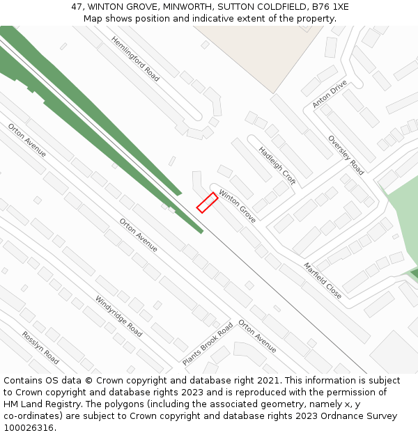 47, WINTON GROVE, MINWORTH, SUTTON COLDFIELD, B76 1XE: Location map and indicative extent of plot