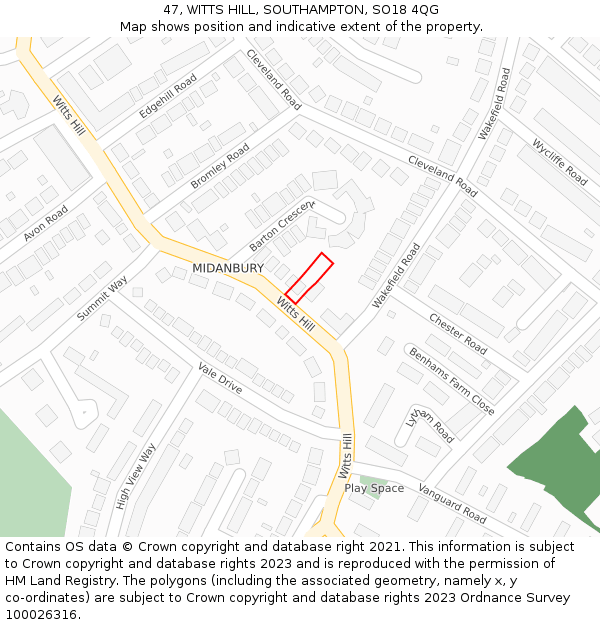 47, WITTS HILL, SOUTHAMPTON, SO18 4QG: Location map and indicative extent of plot
