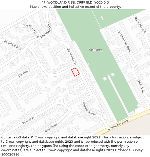 47, WOODLAND RISE, DRIFFIELD, YO25 5JD: Location map and indicative extent of plot
