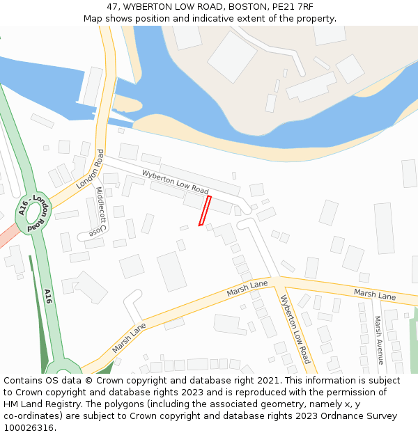 47, WYBERTON LOW ROAD, BOSTON, PE21 7RF: Location map and indicative extent of plot