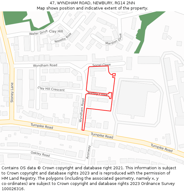 47, WYNDHAM ROAD, NEWBURY, RG14 2NN: Location map and indicative extent of plot