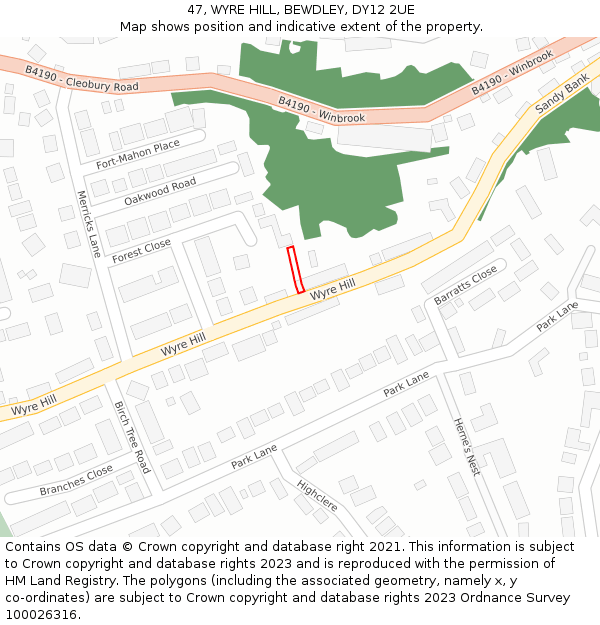 47, WYRE HILL, BEWDLEY, DY12 2UE: Location map and indicative extent of plot