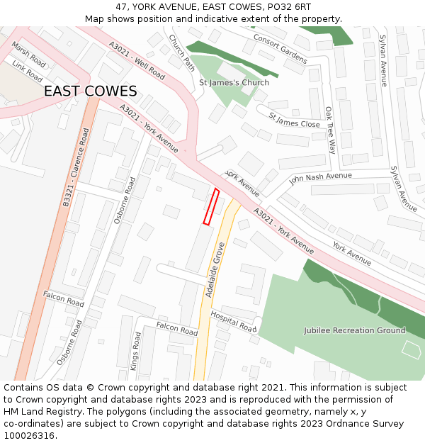 47, YORK AVENUE, EAST COWES, PO32 6RT: Location map and indicative extent of plot