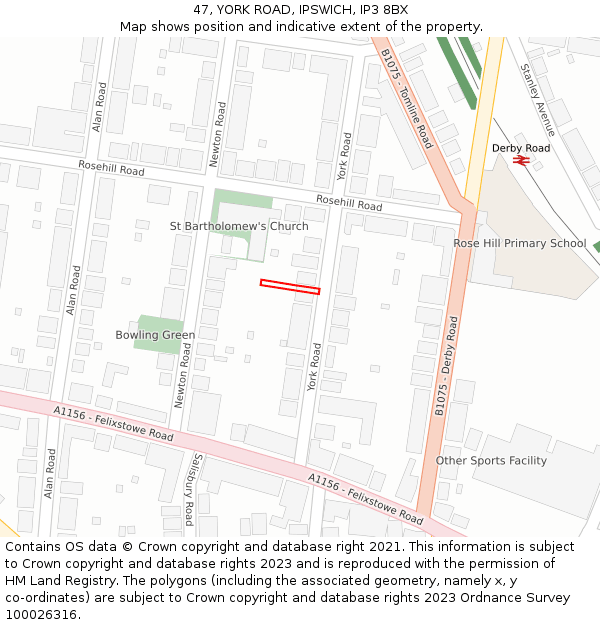 47, YORK ROAD, IPSWICH, IP3 8BX: Location map and indicative extent of plot