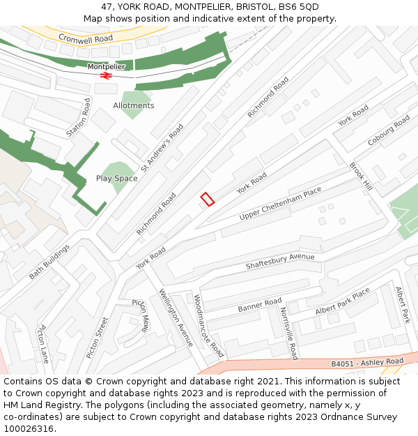 47, YORK ROAD, MONTPELIER, BRISTOL, BS6 5QD: Location map and indicative extent of plot