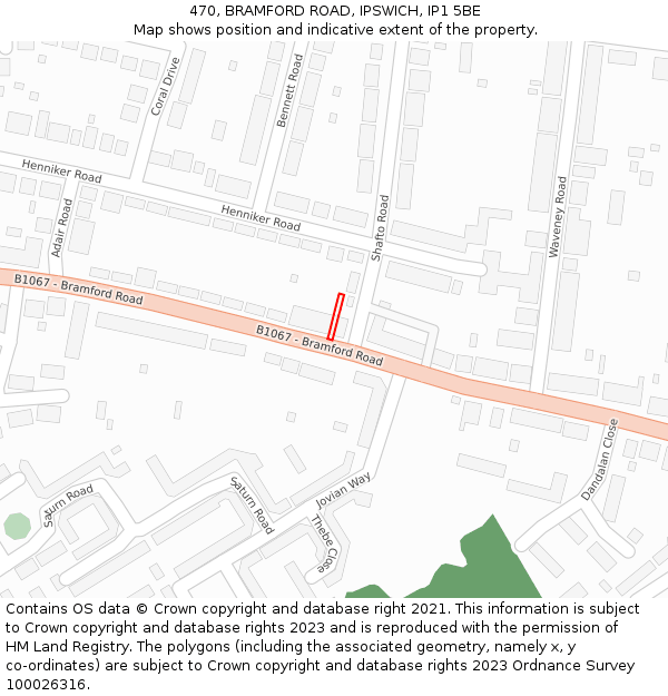 470, BRAMFORD ROAD, IPSWICH, IP1 5BE: Location map and indicative extent of plot