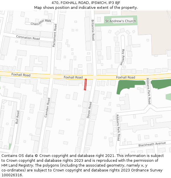 470, FOXHALL ROAD, IPSWICH, IP3 8JF: Location map and indicative extent of plot