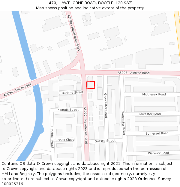 470, HAWTHORNE ROAD, BOOTLE, L20 9AZ: Location map and indicative extent of plot