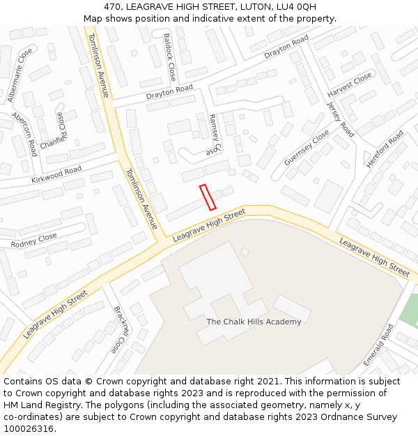 470, LEAGRAVE HIGH STREET, LUTON, LU4 0QH: Location map and indicative extent of plot