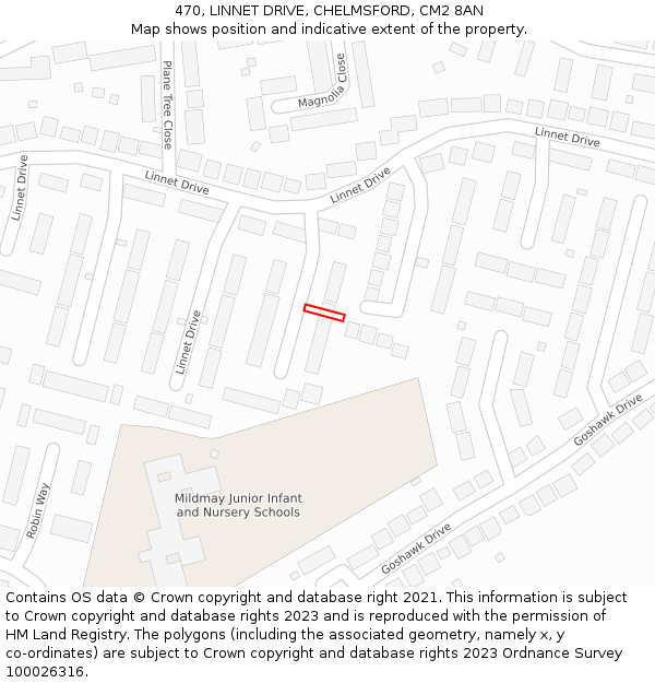 470, LINNET DRIVE, CHELMSFORD, CM2 8AN: Location map and indicative extent of plot