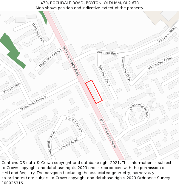 470, ROCHDALE ROAD, ROYTON, OLDHAM, OL2 6TR: Location map and indicative extent of plot