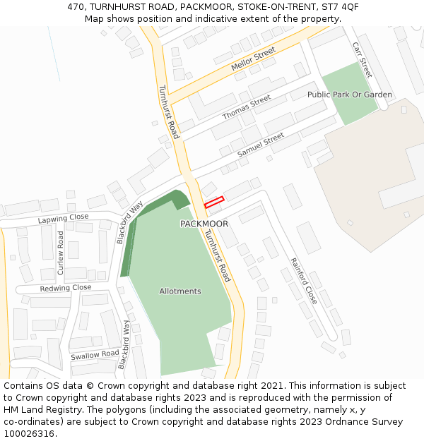 470, TURNHURST ROAD, PACKMOOR, STOKE-ON-TRENT, ST7 4QF: Location map and indicative extent of plot
