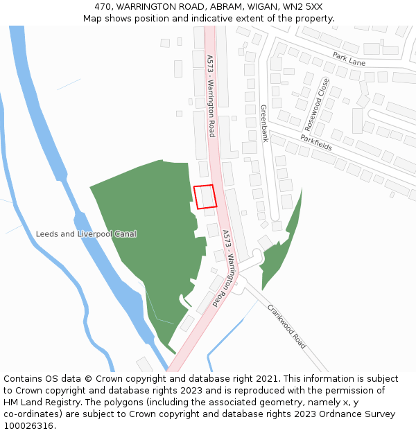 470, WARRINGTON ROAD, ABRAM, WIGAN, WN2 5XX: Location map and indicative extent of plot