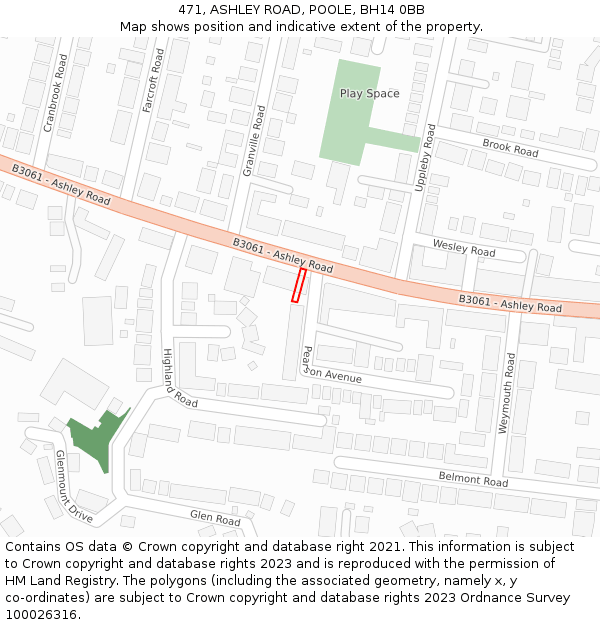 471, ASHLEY ROAD, POOLE, BH14 0BB: Location map and indicative extent of plot