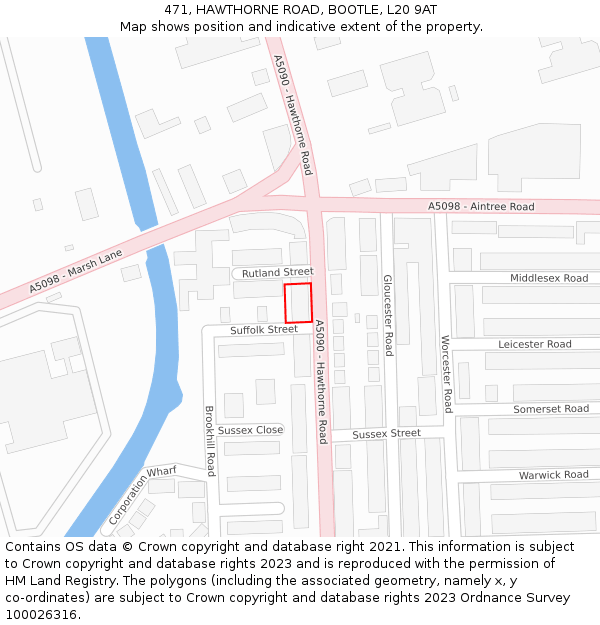 471, HAWTHORNE ROAD, BOOTLE, L20 9AT: Location map and indicative extent of plot