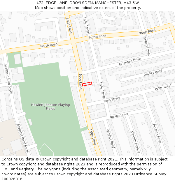 472, EDGE LANE, DROYLSDEN, MANCHESTER, M43 6JW: Location map and indicative extent of plot