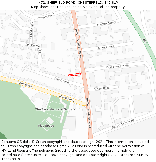 472, SHEFFIELD ROAD, CHESTERFIELD, S41 8LP: Location map and indicative extent of plot