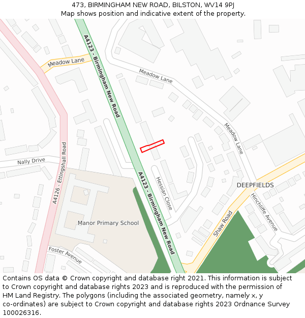 473, BIRMINGHAM NEW ROAD, BILSTON, WV14 9PJ: Location map and indicative extent of plot
