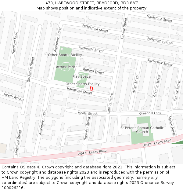 473, HAREWOOD STREET, BRADFORD, BD3 8AZ: Location map and indicative extent of plot