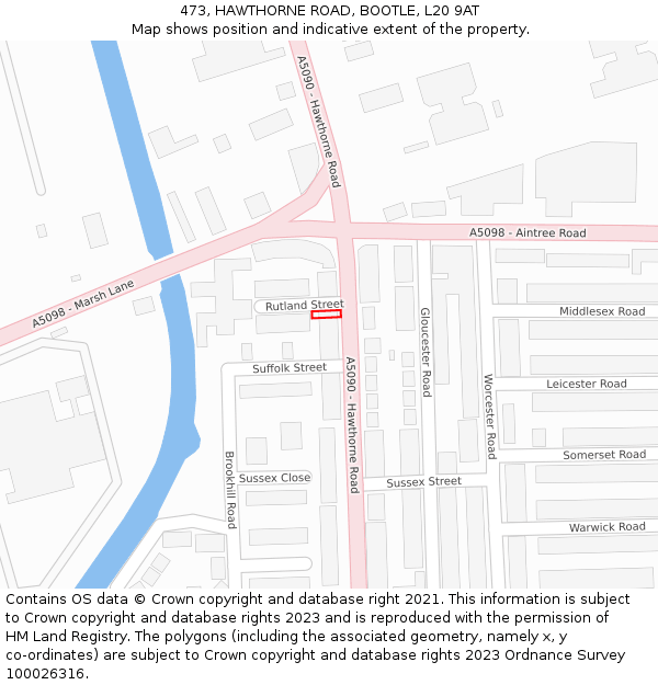 473, HAWTHORNE ROAD, BOOTLE, L20 9AT: Location map and indicative extent of plot