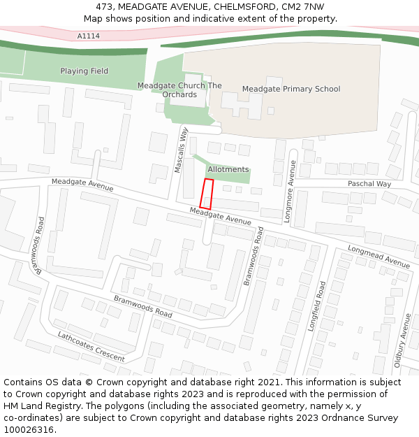 473, MEADGATE AVENUE, CHELMSFORD, CM2 7NW: Location map and indicative extent of plot