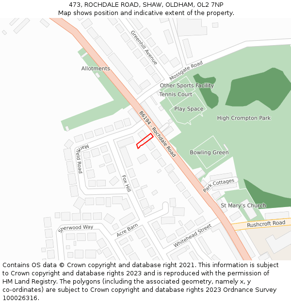 473, ROCHDALE ROAD, SHAW, OLDHAM, OL2 7NP: Location map and indicative extent of plot