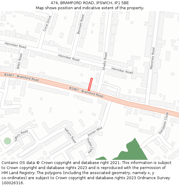 474, BRAMFORD ROAD, IPSWICH, IP1 5BE: Location map and indicative extent of plot