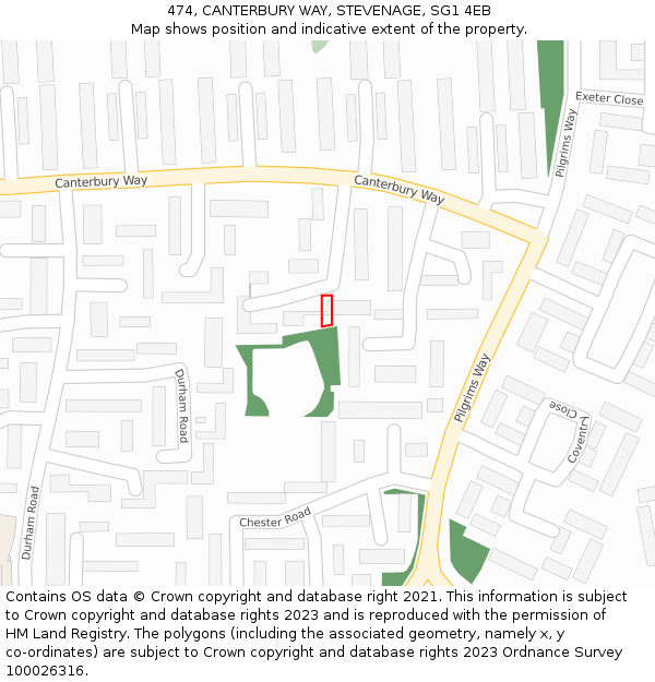474, CANTERBURY WAY, STEVENAGE, SG1 4EB: Location map and indicative extent of plot