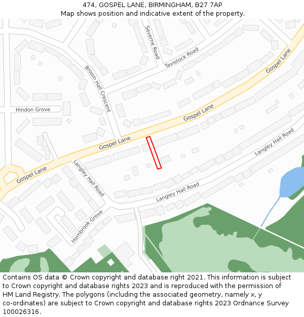 474, GOSPEL LANE, BIRMINGHAM, B27 7AP: Location map and indicative extent of plot