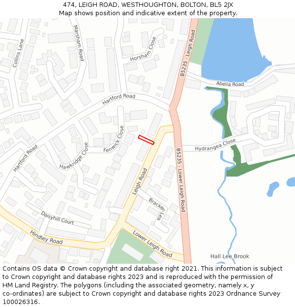 474, LEIGH ROAD, WESTHOUGHTON, BOLTON, BL5 2JX: Location map and indicative extent of plot
