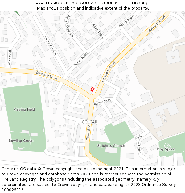 474, LEYMOOR ROAD, GOLCAR, HUDDERSFIELD, HD7 4QF: Location map and indicative extent of plot