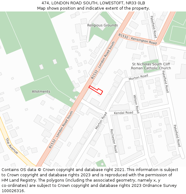 474, LONDON ROAD SOUTH, LOWESTOFT, NR33 0LB: Location map and indicative extent of plot