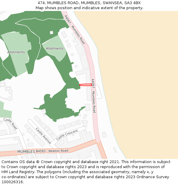 474, MUMBLES ROAD, MUMBLES, SWANSEA, SA3 4BX: Location map and indicative extent of plot