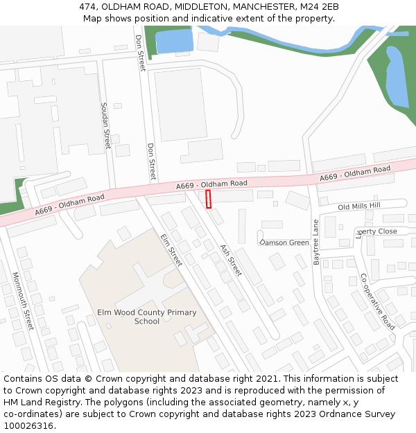 474, OLDHAM ROAD, MIDDLETON, MANCHESTER, M24 2EB: Location map and indicative extent of plot