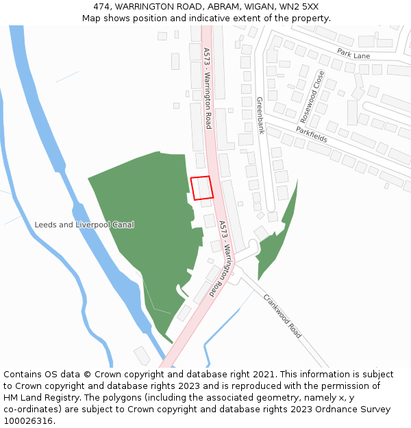 474, WARRINGTON ROAD, ABRAM, WIGAN, WN2 5XX: Location map and indicative extent of plot