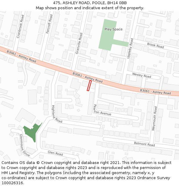 475, ASHLEY ROAD, POOLE, BH14 0BB: Location map and indicative extent of plot