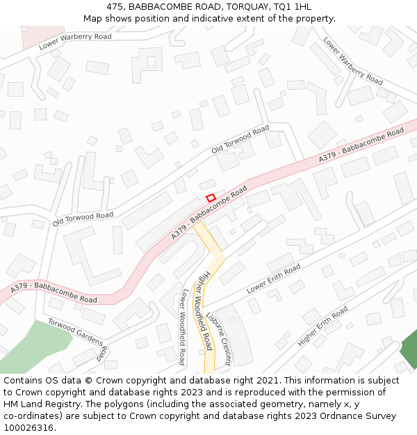 475, BABBACOMBE ROAD, TORQUAY, TQ1 1HL: Location map and indicative extent of plot