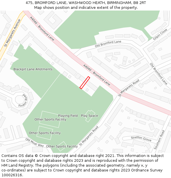 475, BROMFORD LANE, WASHWOOD HEATH, BIRMINGHAM, B8 2RT: Location map and indicative extent of plot