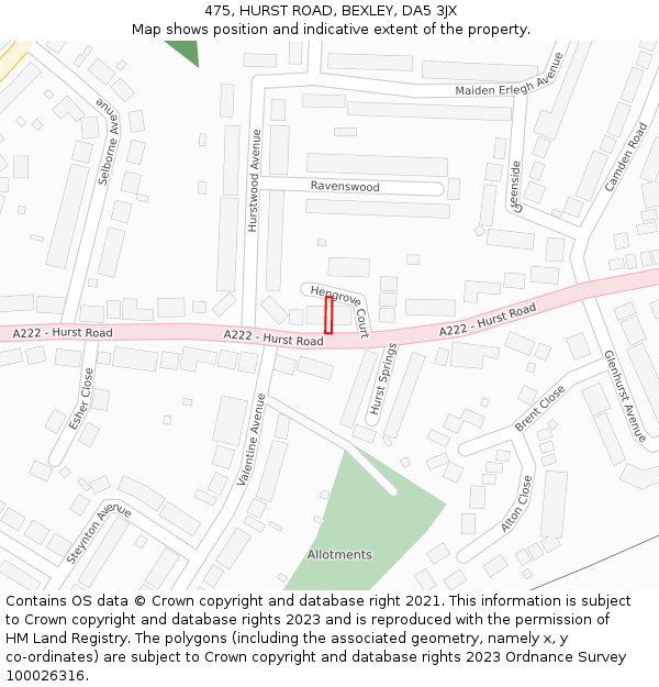 475, HURST ROAD, BEXLEY, DA5 3JX: Location map and indicative extent of plot