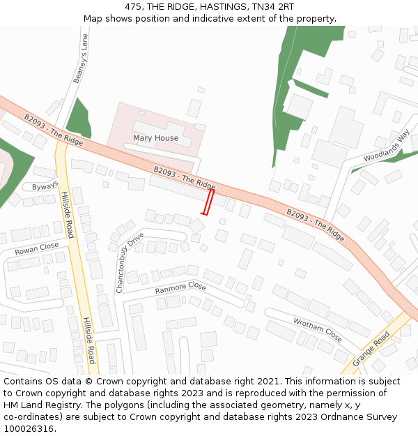 475, THE RIDGE, HASTINGS, TN34 2RT: Location map and indicative extent of plot
