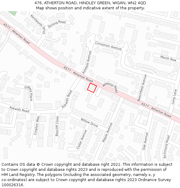 476, ATHERTON ROAD, HINDLEY GREEN, WIGAN, WN2 4QD: Location map and indicative extent of plot