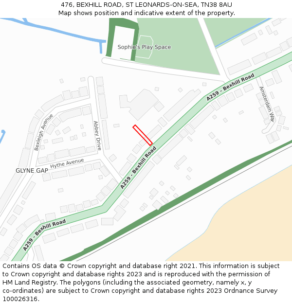 476, BEXHILL ROAD, ST LEONARDS-ON-SEA, TN38 8AU: Location map and indicative extent of plot