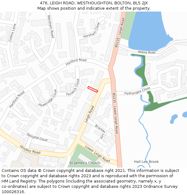 476, LEIGH ROAD, WESTHOUGHTON, BOLTON, BL5 2JX: Location map and indicative extent of plot