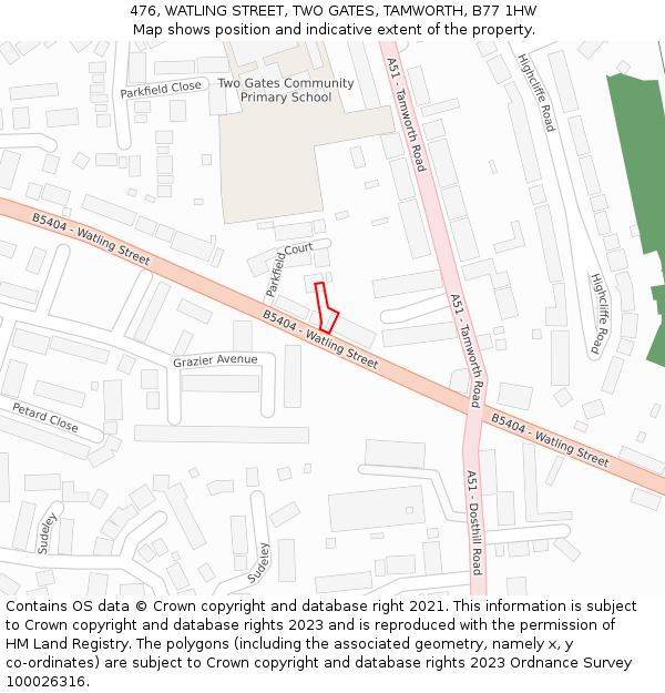 476, WATLING STREET, TWO GATES, TAMWORTH, B77 1HW: Location map and indicative extent of plot