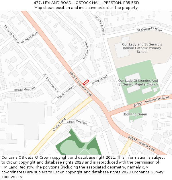 477, LEYLAND ROAD, LOSTOCK HALL, PRESTON, PR5 5SD: Location map and indicative extent of plot
