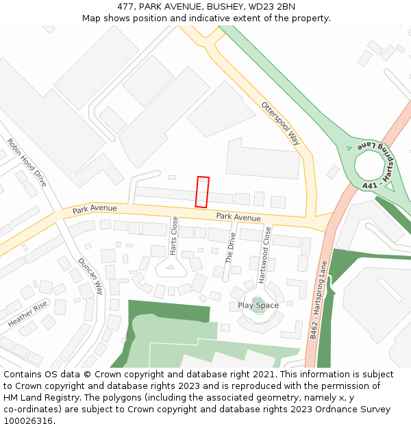 477, PARK AVENUE, BUSHEY, WD23 2BN: Location map and indicative extent of plot