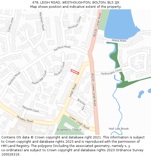 478, LEIGH ROAD, WESTHOUGHTON, BOLTON, BL5 2JX: Location map and indicative extent of plot